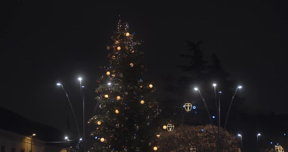 A christmas tree with blinking lights