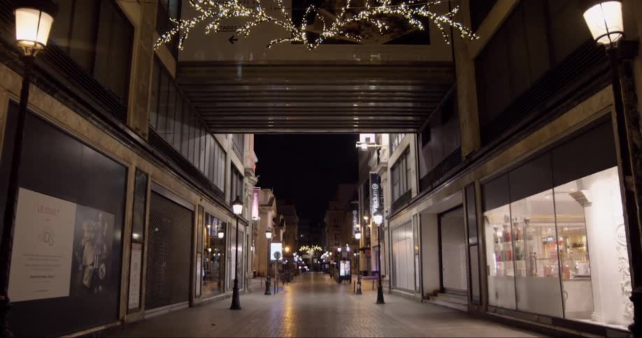 Empty corridors of an elegant mall at night