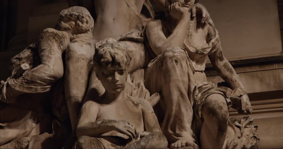 Artistic statues with sad faces