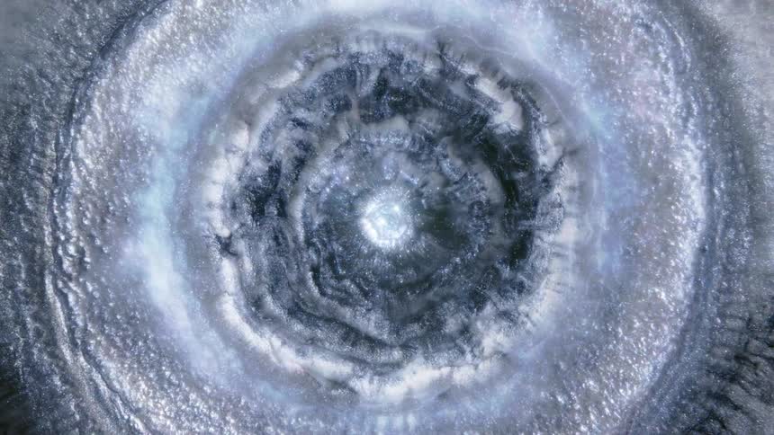 Bright and abstract fractals of an expanding storm in a special effect