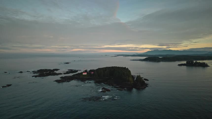 Aerial view of an island in the middle of the sea on a morning