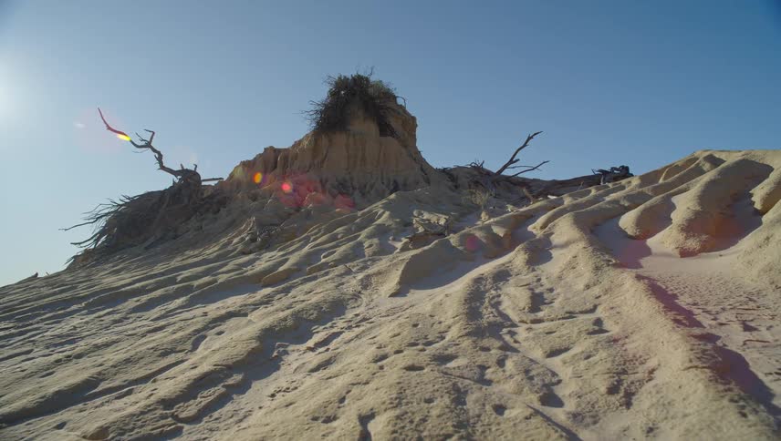 Aerial view of sand dune against the blue sky