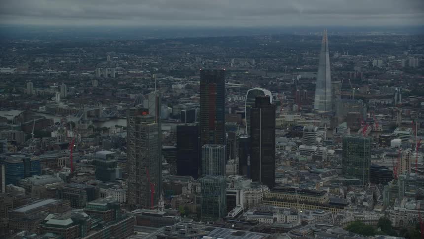 Aerial view of skyscrapers and high rise buildings in the large city