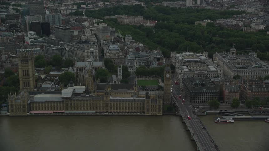 Aerial view of the houses of parliament in london