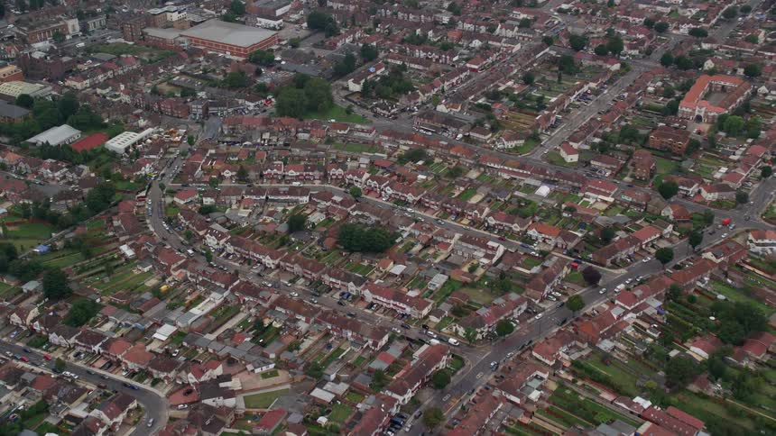 Aerial view of a densely populated suburb