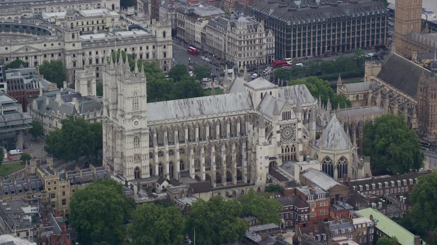 Aerial of the cathedral in the busy city
