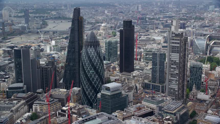 Aerial view of skyscrapers in london downtown