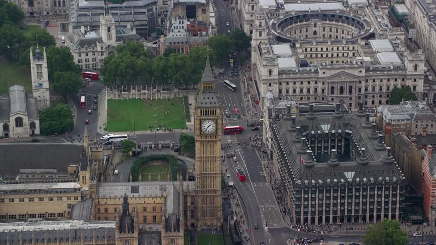 Aerial view of a city with landmarks public buildings tourist attractions and people walking
