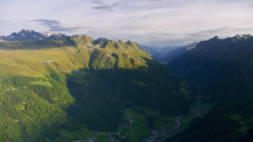 Aerial view of a mountain range in natural surroundings