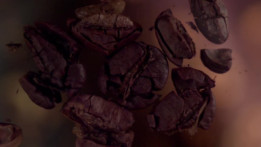 Several coffee beans exploding in different parts