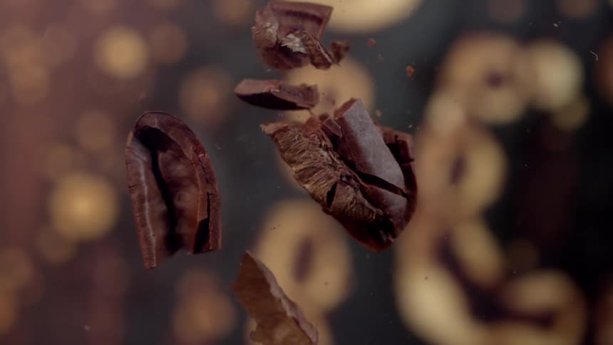 Coffee bean cracks and spreads through air
