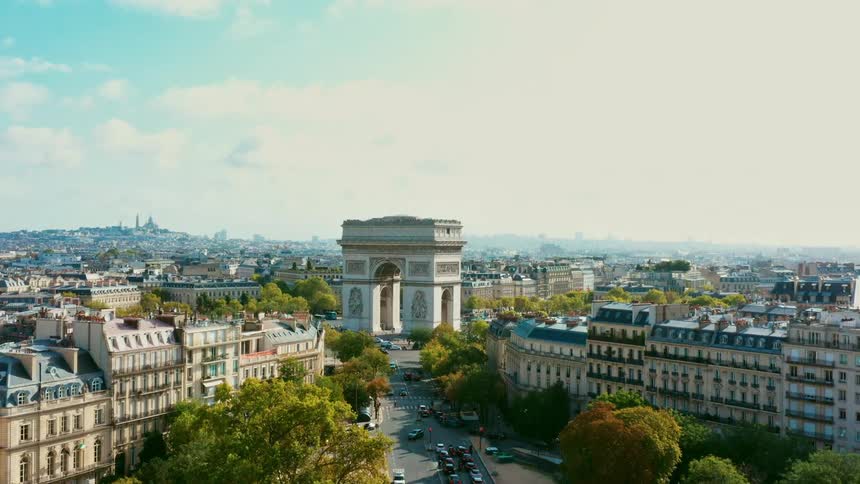 Aerial view of the arc de triomphe de in paris