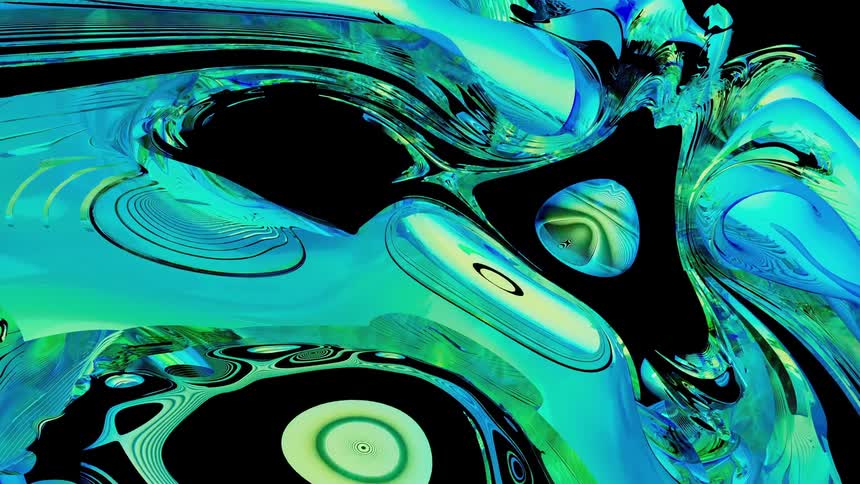 Digital neon 3D CGI green liquid fractal in abstract motion