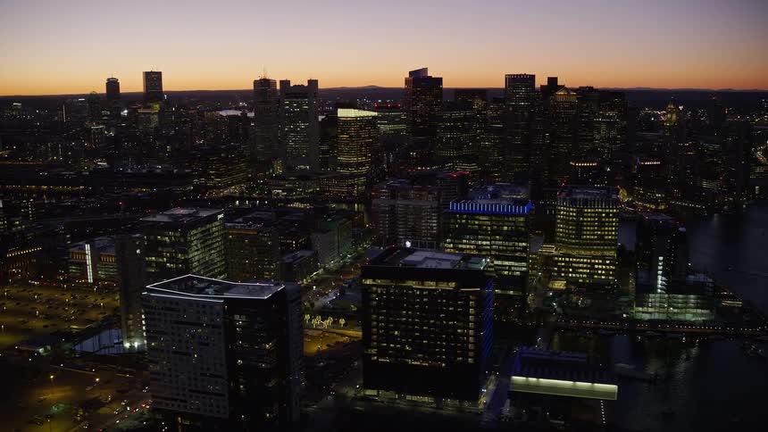 City skyscrapers at sunset