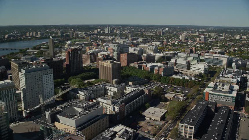 The city is full of tall buildings