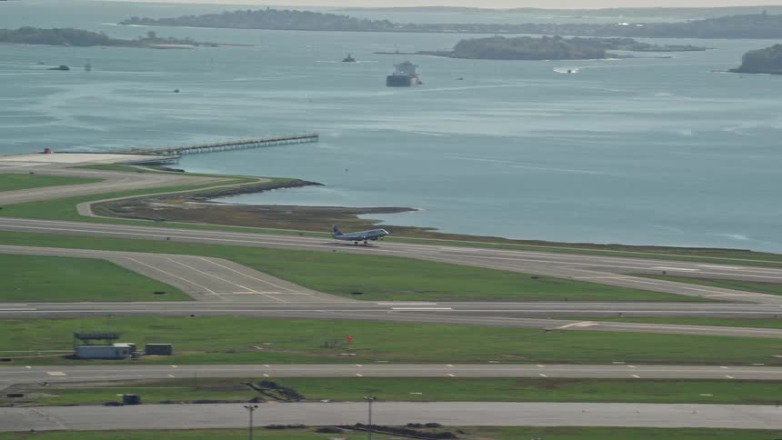 A plane takes off on the runway