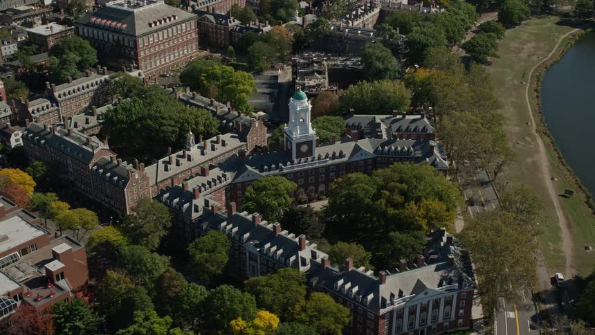 Aerial of old fashion houses located at waterfront at midday
