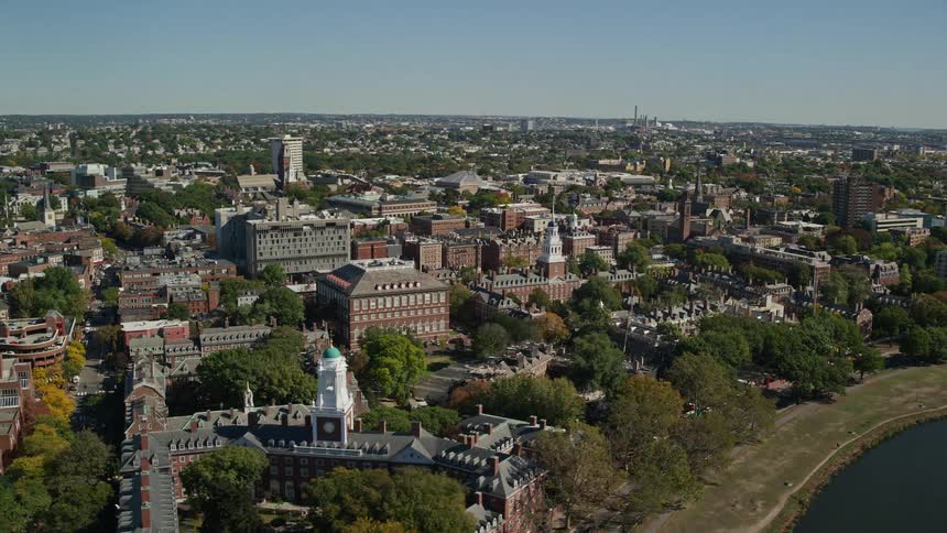 Skyline of a city by the lake with residential areas and commercial buildings