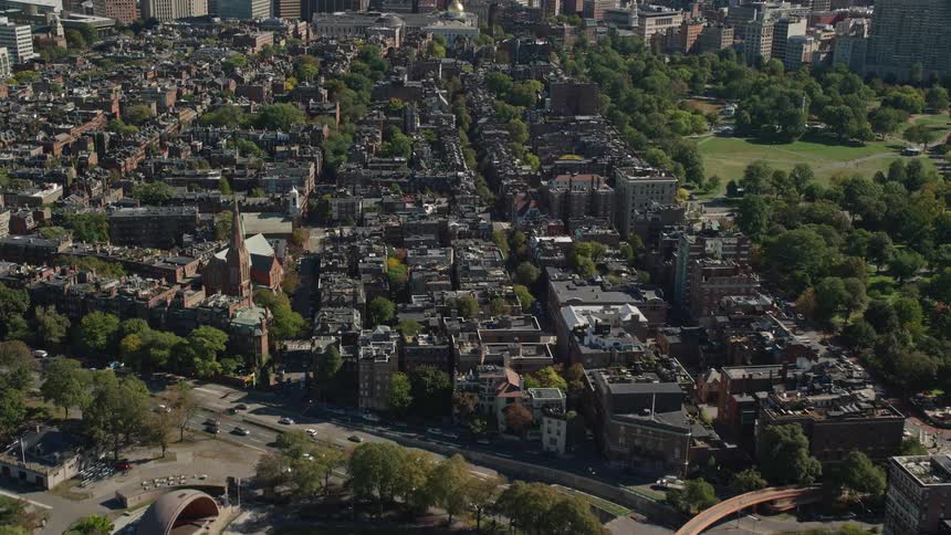 Aerial panorama of residential buildings amidst green areas