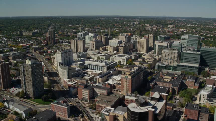Aerial view of buildings in the city downtown at daytime