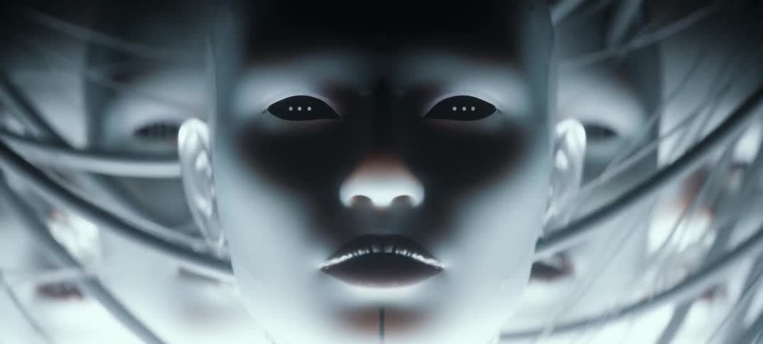 An artificial intelligence bot awakens inside a strobing room