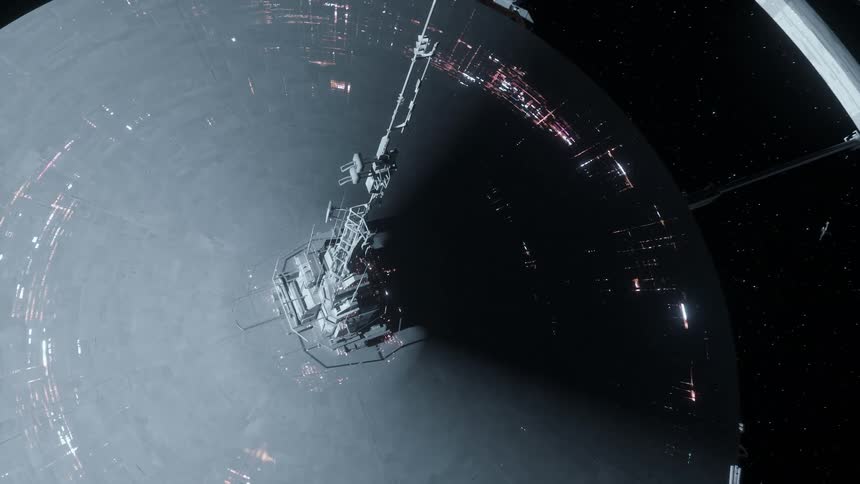 A large space station is orbiting in space
