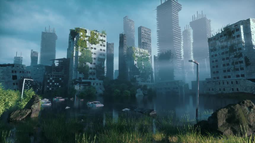 Post apocalyptic ruins of a flooded city