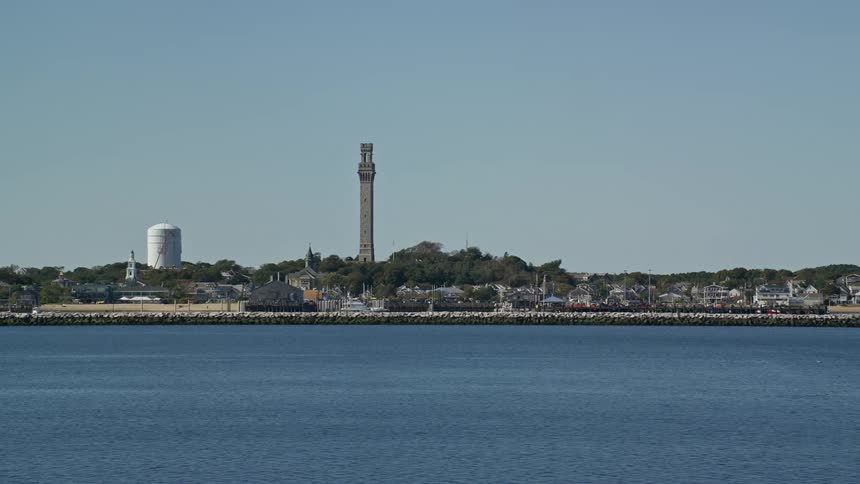 A coastal region facing the sea with a large tower