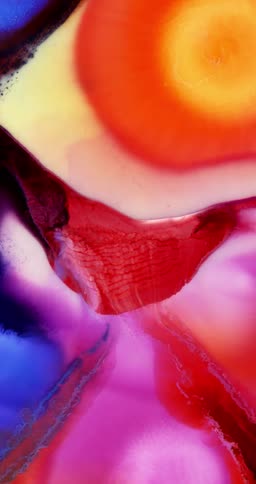 Colorful inks mixing into an abstract pattern in vertical direction