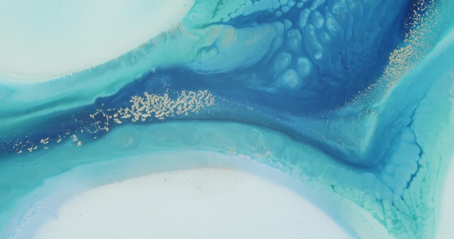 Liquid abstract flowing inks with gold pigments