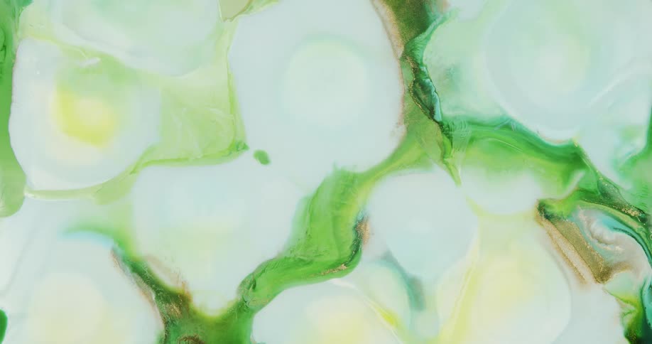 Liquid abstract flowing inks with gold pigments