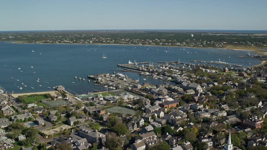 Aerial panorama of an urban city by the seaside