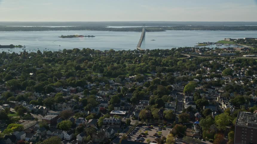 Aerial panorama of an urban city by the seaside
