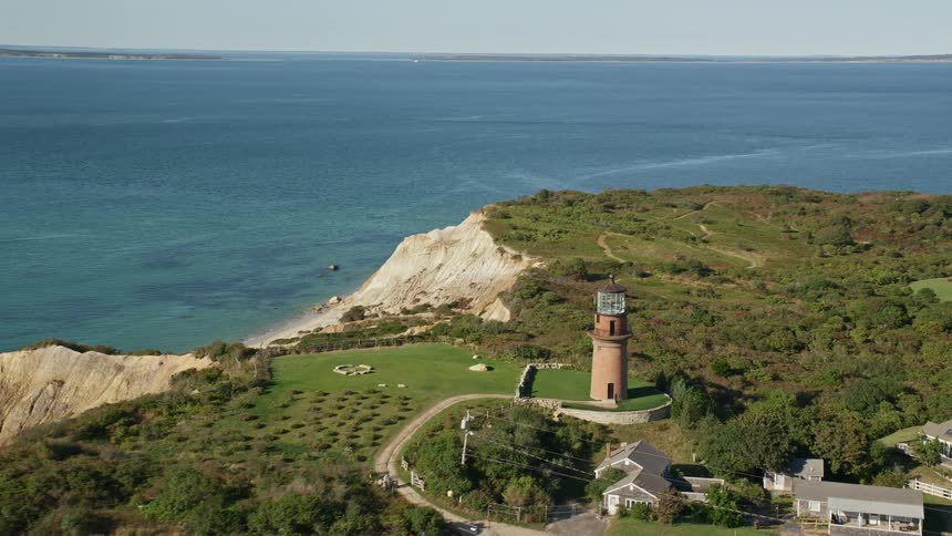 Aerial view of a lighthouse on the coast