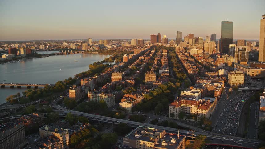 Aerial panorama of a metropolis by the seaside
