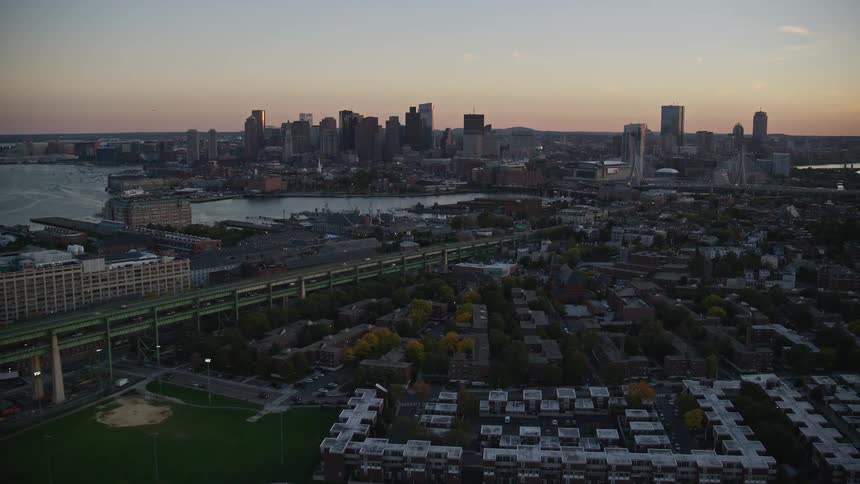 Skyline of residential neighborhood with the metropolitan city on the horizon