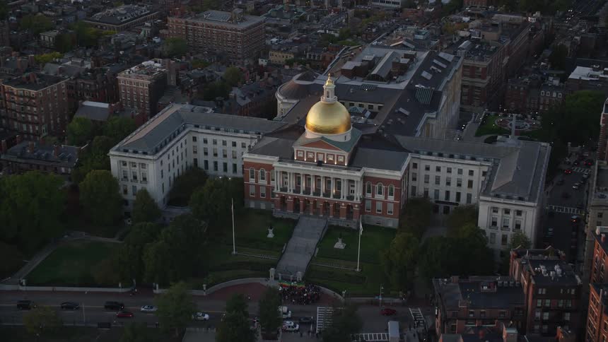 Aerial panorama of a city and a building with a dome