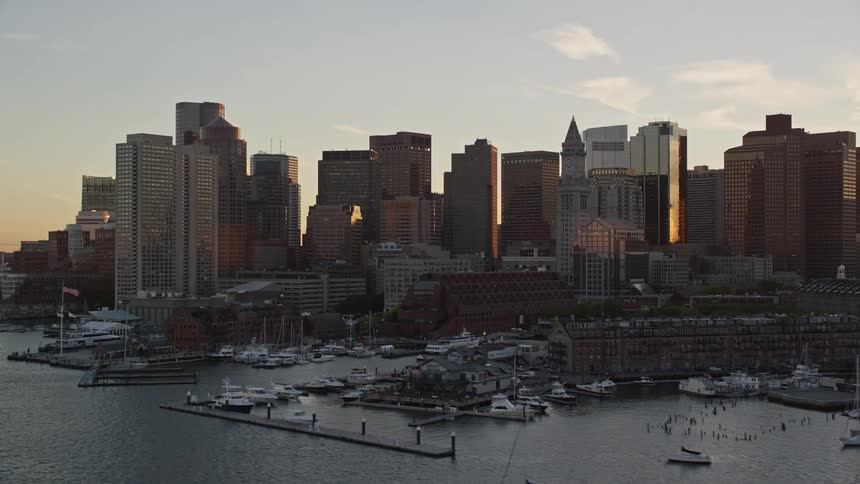 Metropolitan city skyline with marina full of yachts