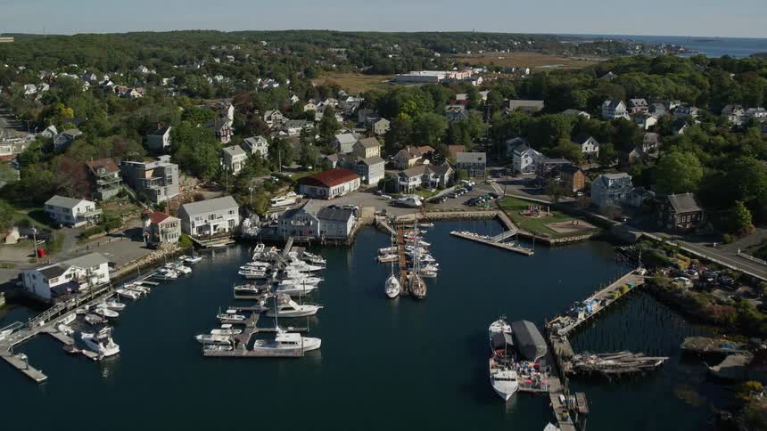 An aerial view of a rural community closer to the shore
