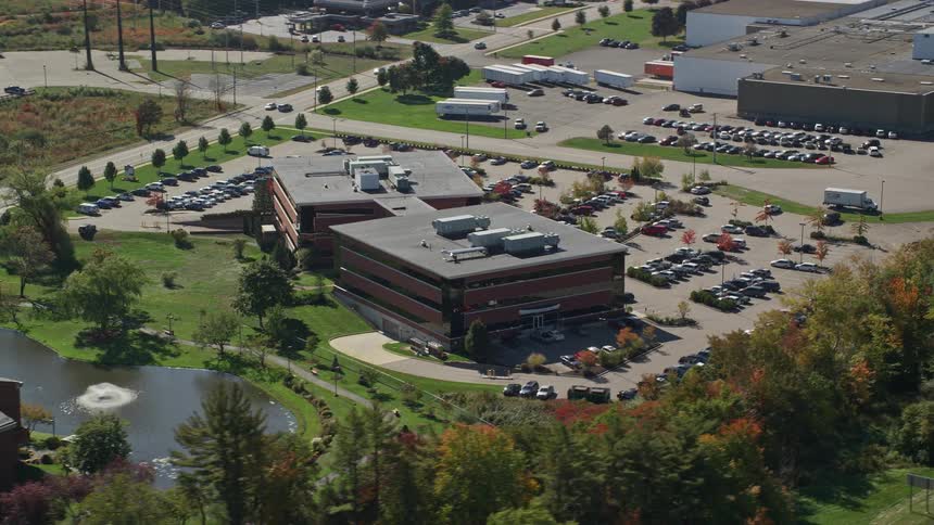 Aerial of a company parking lot