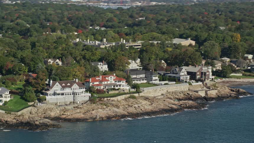 Homes line the shore