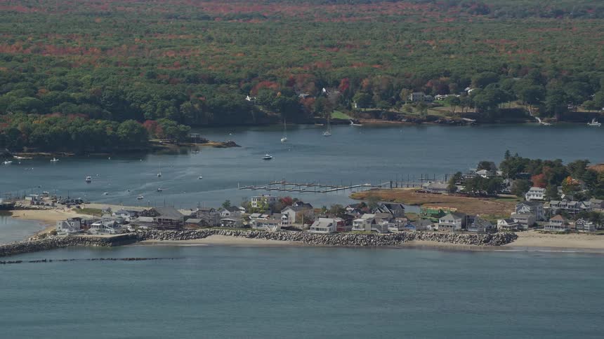 A peninsula with a residential area surrounded by a bay