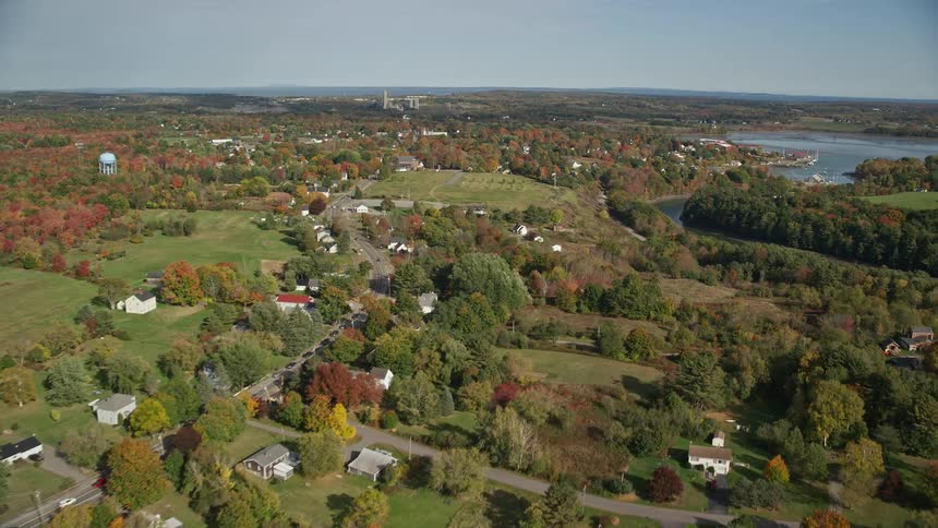 An aerial view of a rural community closer to the river bank