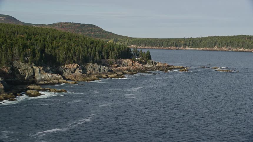 Skyline of sea surrounded by forest and mountains
