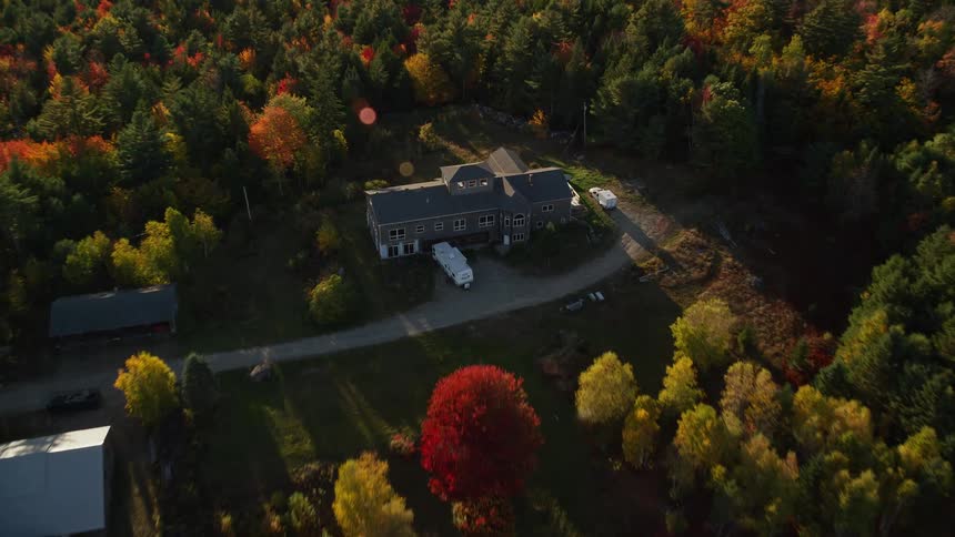 Aerial view of a house in the middle of a forest