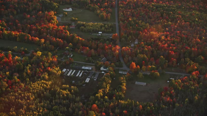 An aerial view of a neighborhood in a rural community