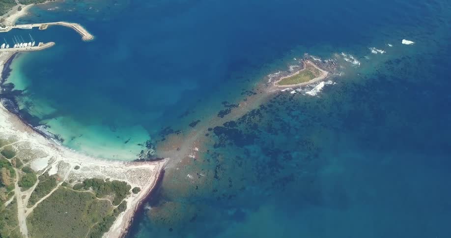 Aerial view of an islet next to the coast