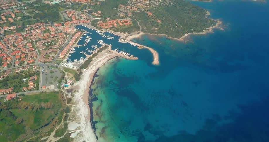 Aerial panorama of the sea and an urban city