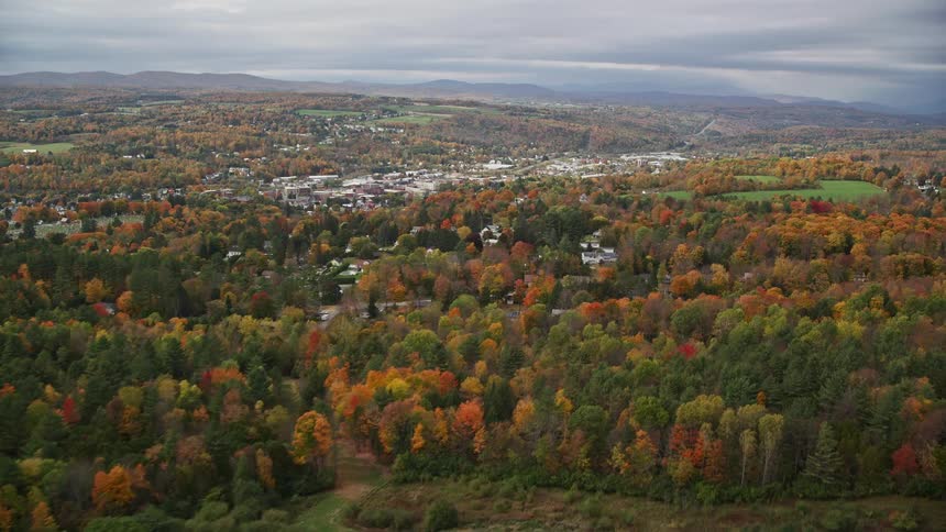 An aerial panorama of an urban city amidst mountains and abundant vegetation