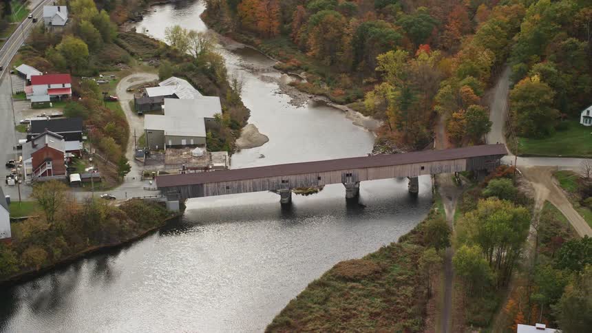 A small town is by the river